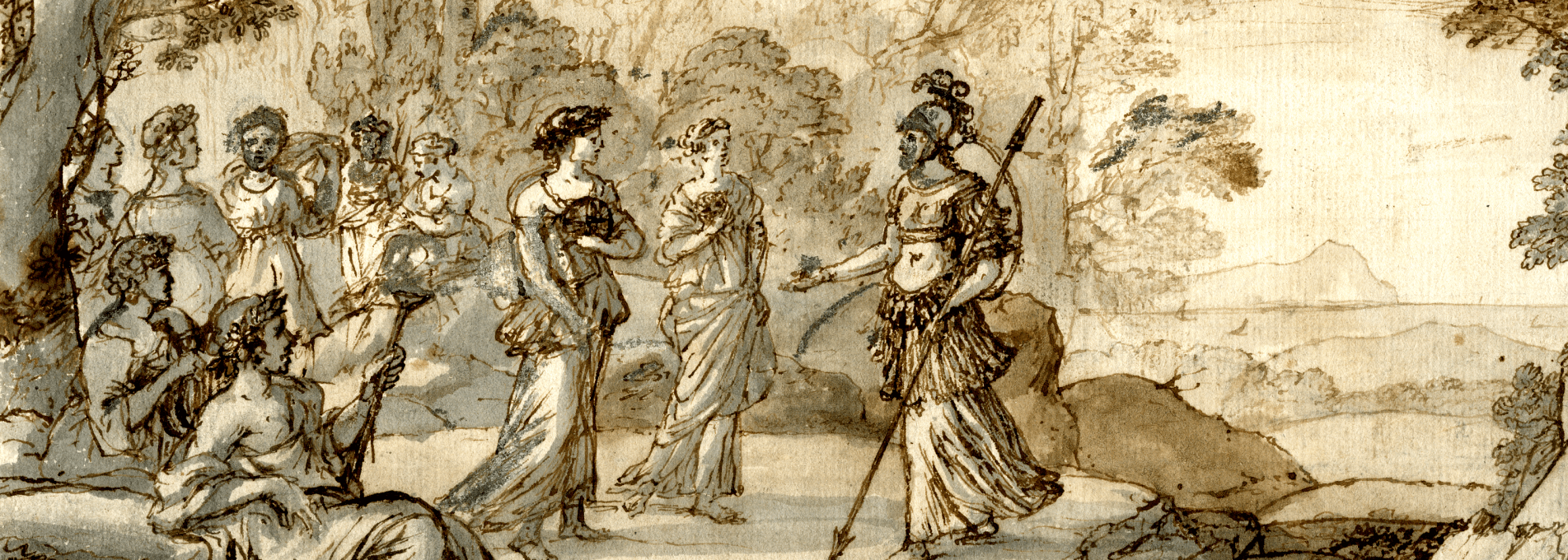 Claude Lorrain, Parnassus with Minerva visiting the Muses (detail) © The Trustees of the British Museum. Shared under a Creative Commons Attribution-NonCommercial-ShareAlike 4.0 International (CC BY-NC-SA 4.0) licence.