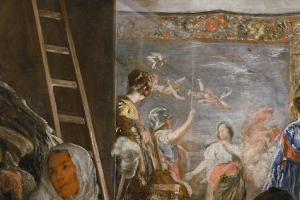 detail from Velasquez, The Spinners, with Arachne and Minerva in the background