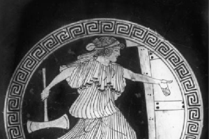 Clytemnestra with axe (detail from Brygos painter vase)