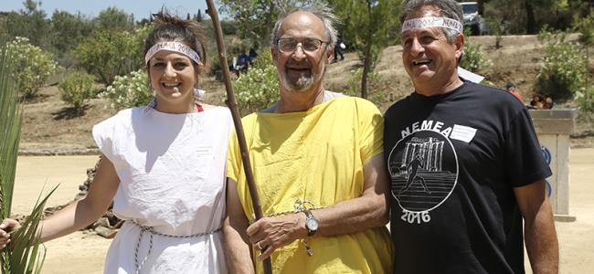 Professor Stephen G. Miller (center) at the 2016 Nemean Games